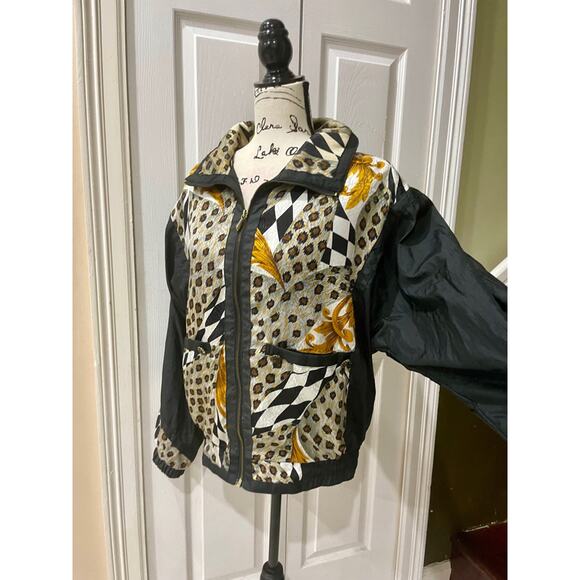 Y2K 90’s EAST WEST BOMBER JACKET LEOPARD PRINT WINDBREAKER SHOULDER PADS Sz M - Picture 11 of 16